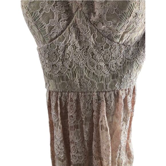 Trixxi Tan Lace Sleeveless V-Neck Mini Dress Women's Size Small - Picture 4 of 8